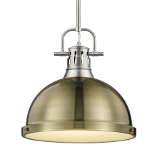 Golden 3604-L PW-AB - Yep by Golden Lighting Duncan 1-light 14in Rod Hung Pendant in Pewter and Aged Brass shade